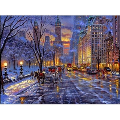 Алмазная мозаика картина стразами Вечерний зимний город, 30х40 см