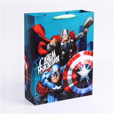 Пакет ламинированный вертикальный, 31 х 40 х 11 см «С Днем рождения, супергерой!», Мстители