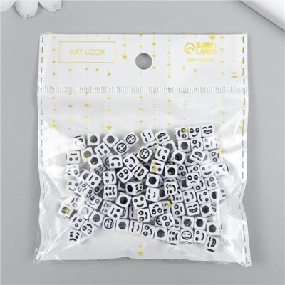 Бусины для творчества пластик "Смайлики на кубике" белые набор 20 гр 0,6х0,6 см