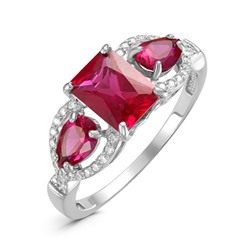 Серебряное кольцо с фианитами цвета рубин 106