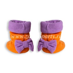Сапожки с отворотом оранжевые с фиолетовым бантиком