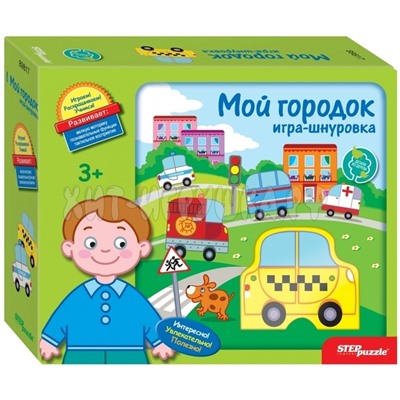 Развивающая игра-шнуровка из дерева "Мой городок" 89817, 89817