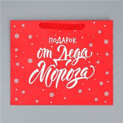 Пакет подарочный с широким дном «Подарок от Деда Мороза», 35 × 29 × 28 см