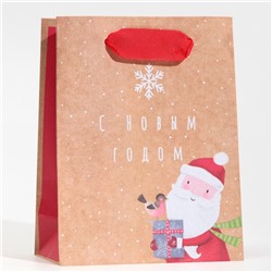 Пакет крафтовый вертикальный «Дедушка Мороз», S 12 × 15 × 5.5 см