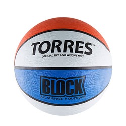 Мяч баск. TORRES Block р. 7 резина, бело-сине-красный