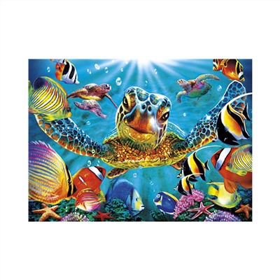Алмазная мозаика картина стразами Морские черепахи и рыбки, 50х65 см