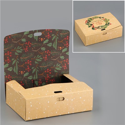 Коробка складная двухсторонняя «Новогодняя ботаника», 16.5 × 12.5 × 5 см, БЕЗ ЛЕНТЫ