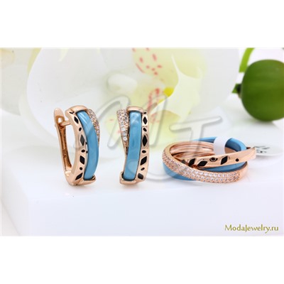 Серьги и кольцо голубая керамика CNS21929