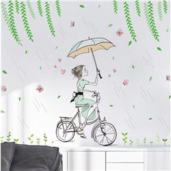 Наклейка пластик интерьерная цветная "Девушка с зонтом на велосипеде" 50х70 см