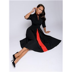 Платье черное длины миди с красной вставкой