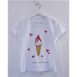 FU30B-M0020 Женская футболка белая с принтом Любовь Мороженное Лето