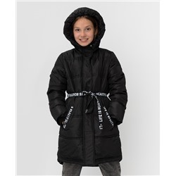 Черное зимнее пальто с поясом