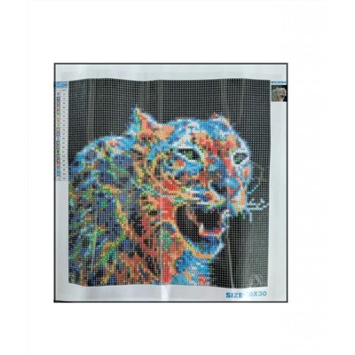 Алмазная мозаика картина стразами Разноцветная пантера, 30х30 см