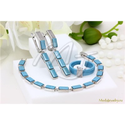 Серьги,кольцо и браслет голубая керамика CNS26450