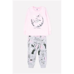 Пижама для девочки Crockid К 1547 розовое облако + котята на светло-сером