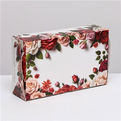 Коробка складная с окном под зефир "8 марта, розы", 25 х 15 х 7 см