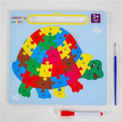 Развивающий набор 3в1 «Черепаха», раскраска, пазл, планшет, маркер, в пакете