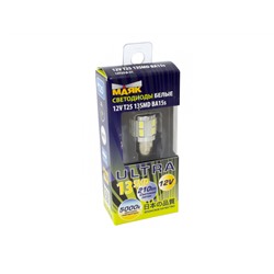 Светодиод 12V  Ультра серия  "А" T25 12SMD+1SMD BA15S WHITELENS360°,(бл)