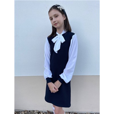 Школьное синее платье для девочки с креп-шифоном 85121-ДШ22