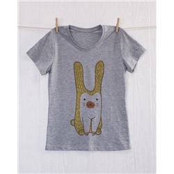 FU30S-M0037 Женская футболка серая с принтом Милый кролик!