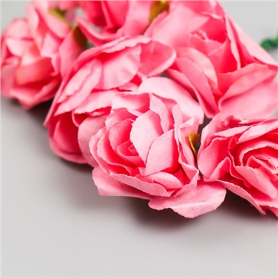 Цветы для декорирования "Чайные розы" 1 букет=6 цветов 9,5 см ярко-розовый