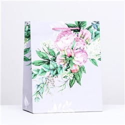 Пакет подарочный "Цветочное настроение", серый, 18 х 22,3 х 10 см