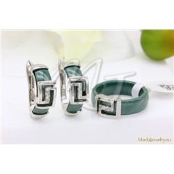 Серьги и кольцо зеленая керамика CNS23450