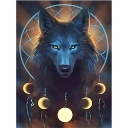 Алмазная мозаика картина стразами Волк - ловец снов, 30х40 см