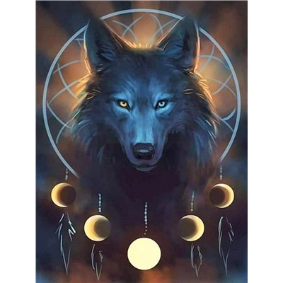 Алмазная мозаика картина стразами Волк - ловец снов, 30х40 см