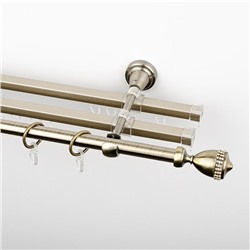 Карниз металлический стыкованный с U-шинами и наконечниками "Верона", 3-рядный, золото антик, гладкая труба, ø 16 мм  (kn-800)