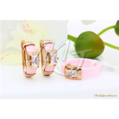 Серьги и кольцо керамика розовая CNS21909