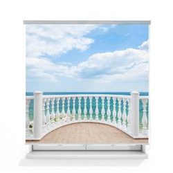 Рулонная штора ролло лен "Балкон с видом на океан"  (d-200851-gr)