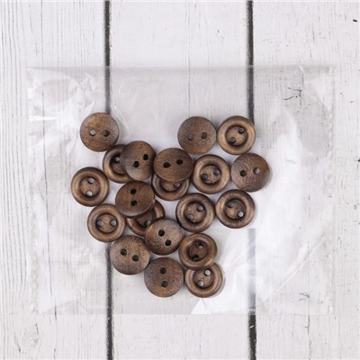 Пуговицы деревянные, 2 прокола, d = 13 мм, 20 шт, цвет ореховый