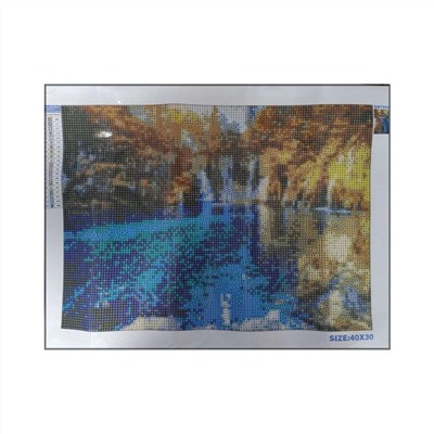 Алмазная мозаика картина стразами Лесное озеро с водопадом, 30х40 см