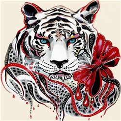 Алмазная мозаика картина стразами Тигр с красным бантом, 30х30 см