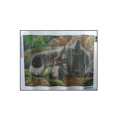Алмазная мозаика картина стразами Спящий котёнок, 30х40 см