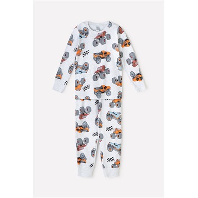 Пижама для мальчика Crockid К 1552 машины на светло-сером меланже