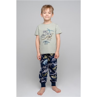 Пижама для мальчика Crockid К 1529 темно-оливковый, цветные динозавры