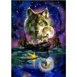 Алмазная мозаика картина стразами Волк в полнолуние, 30х40 см