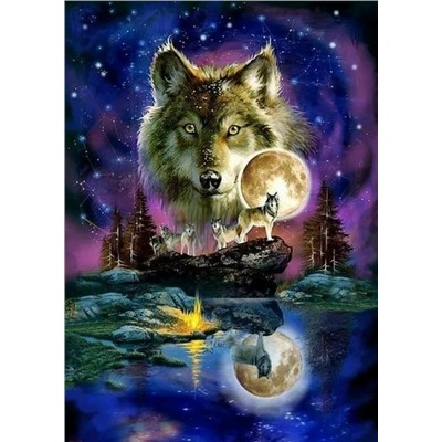 Алмазная мозаика картина стразами Волк в полнолуние, 30х40 см