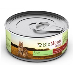 Консервы BioMenu ADULT для кошек, мясной паштет с языком 95%-мясо, 100 г.