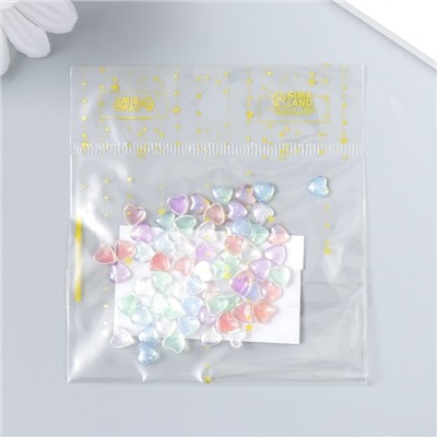 Декор для творчества пластик "Сердечки с блеском" н-р 60 шт полупрозр.разноцвет 0,6х0,6 см