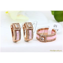 Серьги и кольцо керамика розовая CN25448