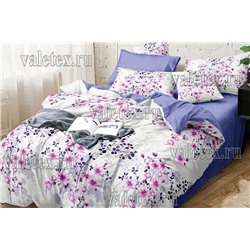 Постельное белье из белого поплина со светло-пурпурными цветами и светло-синим компаньоном