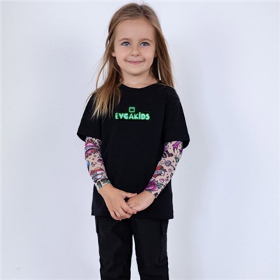 Футболка Дрейк с тату рукавами girl tattoo #EVGAKIDS NEON