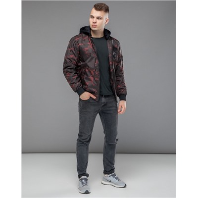 Ультрамодная куртка бомбер Braggart "Youth" черно-красная модель 14262
