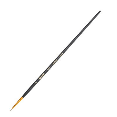 Кисть Синтетика, круглая, Жесткая, укороченная вставка, Roubloff серия 1317 № 0, ручка длинная чёрная матовая, жёлтая обойма