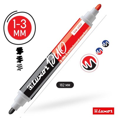 Маркер для белых досок Luxor Duorite, 1-3 мм, двусторонний, пулевидный, чёрный/красный