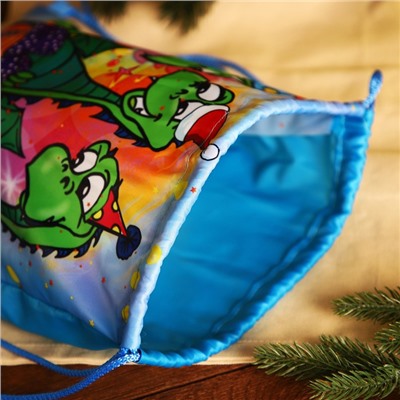 Мешок новогодний на шнурке, цвет голубой/разноцветный