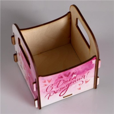 Кашпо деревянное 10.5×10×11 см подарочное Рокси Смит "С Днём рождения! Розоватость", коробка